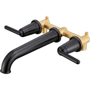 Wall Mount Tub Filler,10.33" X-Long Spout Rough-in Valve, 2-Handle Faucet Bronze